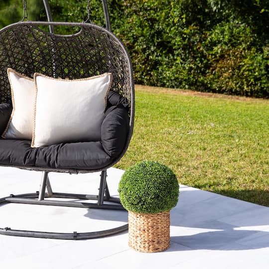 2ft. UV-Resistant Artificial Boxwood Ball Topiary in Hyacinth Weave Basket